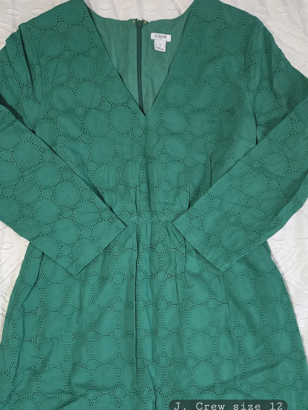 J. Crew Green Eyelet V-Neck Midi Dress